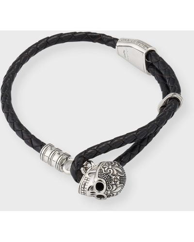 Jan Leslie Braided Leather Bracelet With Sterling Skull - Multicolor