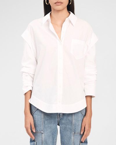 10 Crosby Derek Lam Marley Button-Front Ruched Sleeve Shirt - Blue