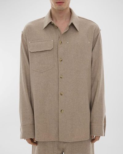 Helmut Lang Wool Button-Down Shirt - Natural