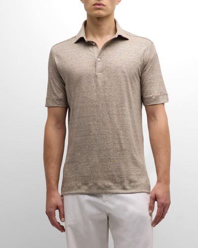 Baldassari Linen-Cotton Polo Shirt - Gray