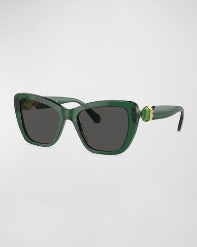 Swarovski Bold Crystal Embellished Acetate Cat-Eye Sunglasses - Green