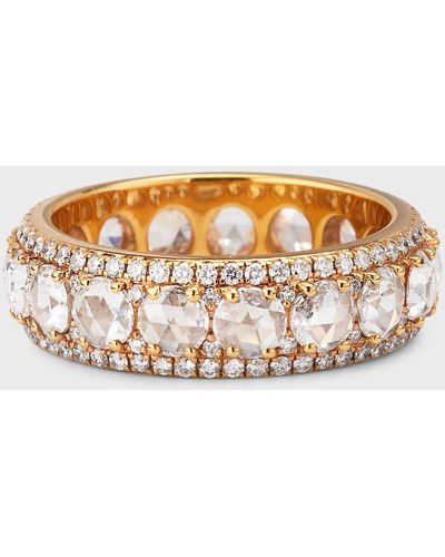64 Facets 18k Rose Gold Diamond Ring W/ Pave Trim, Size 6 - Metallic