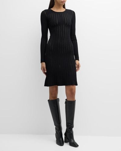 Adam Lippes Long-Sleeve Pointelle Knit Sweater Dress - Black