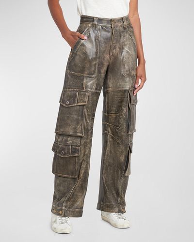 Golden Goose Journey Distressed Leather Cargo Pants - Gray
