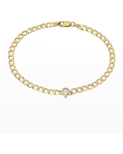 Zoe Lev Jewelry 14k Gold Cuban Link Bracelet With Diamond Pear Bezel - Metallic