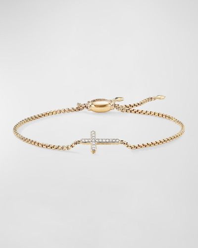 David Yurman 18k Gold Petite Sideways Diamond Cross Bracelet - Natural