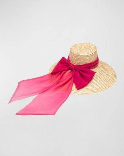 Eugenia Kim Mirabel Straw Wide-Brim Hat With Organza Bow - Pink