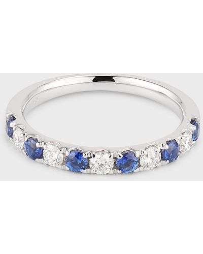 David Kord 18k White Gold Ring With 2.5mm Alternating Diamonds And Blue Sapphires, Size 6