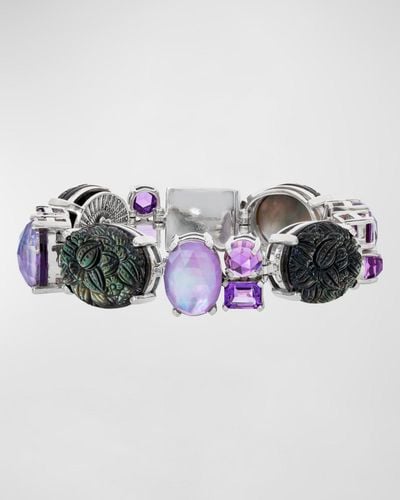Stephen Dweck Carved Gray Mother-of-pearl, Crystal Quartz, Plum Mother-of-pearl And Amethyst Bracelet - Multicolor
