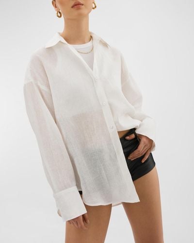 Lamarque Jada Oversized Linen Button-front Shirt - White