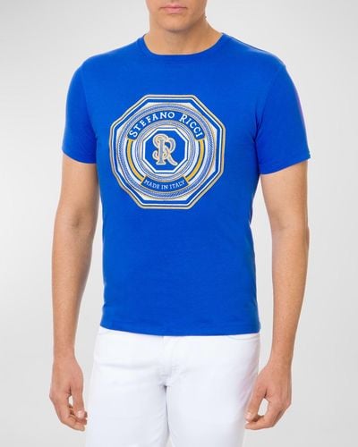 Stefano Ricci Embroidered Logo T-Shirt - Blue