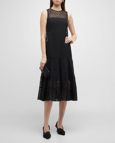 Akris Punto Semi-Transparent Dotted Midi Dress - Black