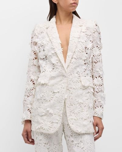 Emanuel Ungaro Kehlani Notched-Lapel Floral Lace Jacket - White