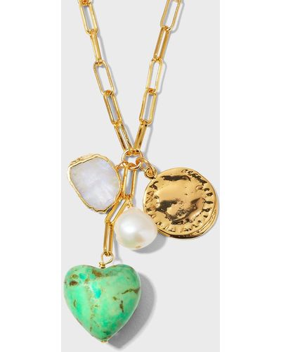 Nest Green Turquoise Heart Charm Necklace - White