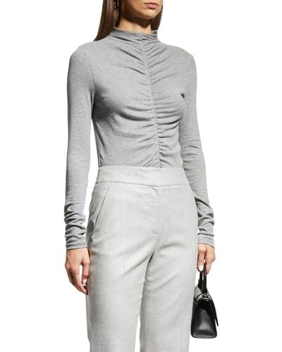 Veronica Beard Theresa Knit Ruched Turtleneck - Gray