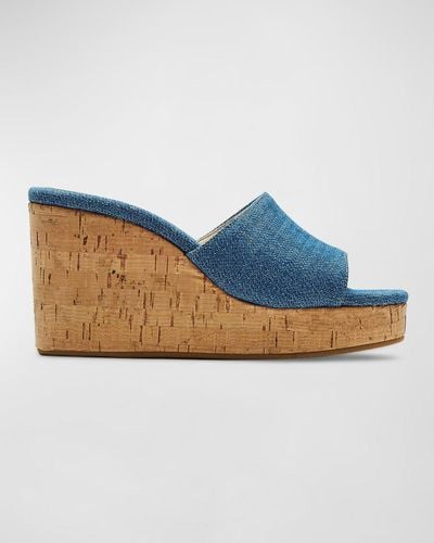 La Canadienne Forest Denim Cork Slide Sandals - Blue