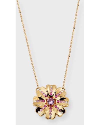 Stevie Wren Diamond And Pink Sapphire Flower Pendant Necklace - Metallic