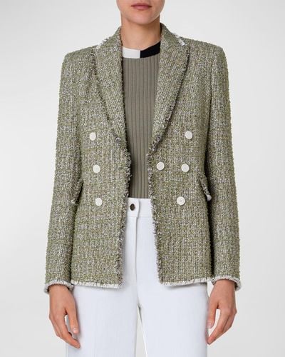 Akris Punto Double-Breasted Illusion Tweed Blazer Jacket - Green