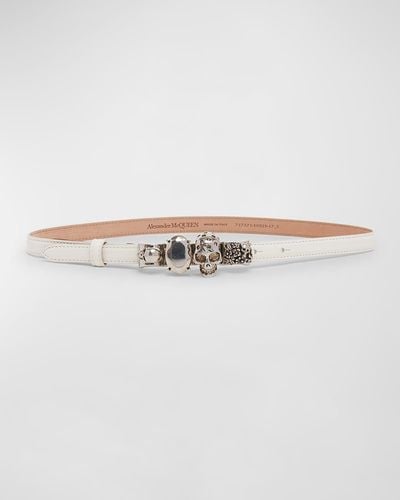 Alexander McQueen The Knuckle Leather Skinny Belt - Natural