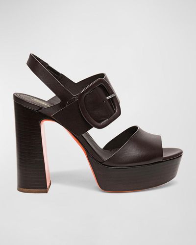Santoni Bruxel Leather Buckle Platform Sandals - Black