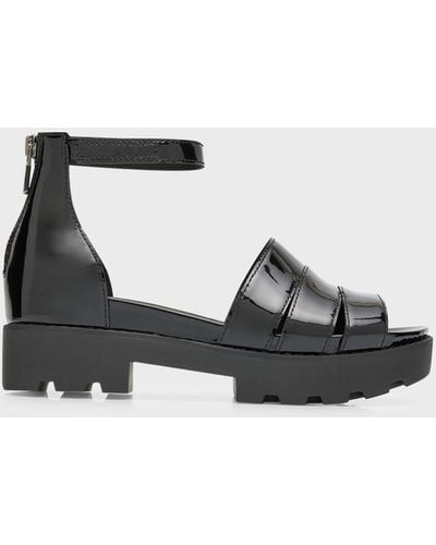 Eileen Fisher Patent Leather Ankle-Strap Sandals - Black