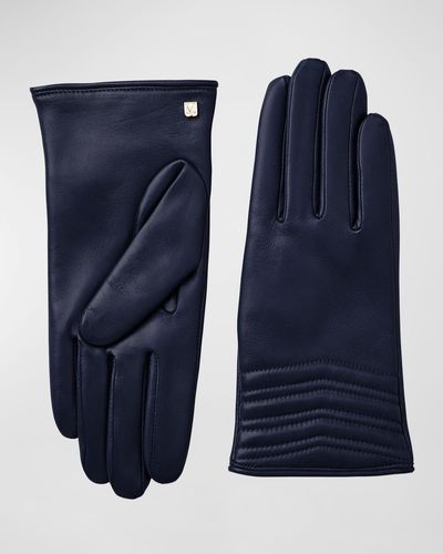 Bruno Magli Chevron Quilted Nappa Leather Gloves - Blue