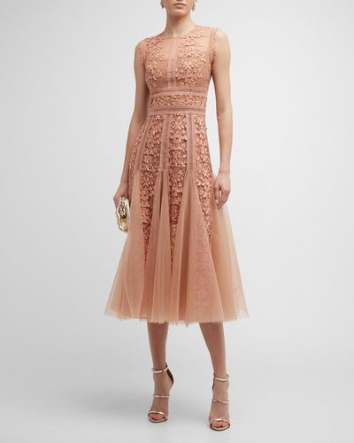 Bronx and Banco Megan Sleeveless Lace Godet Midi Dress - Pink