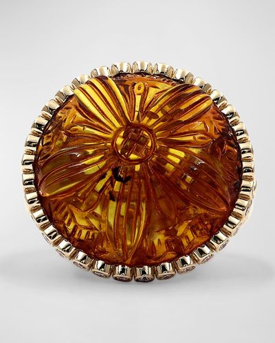 Stephen Dweck Hand Carved Amber And Diamond Ring - Metallic