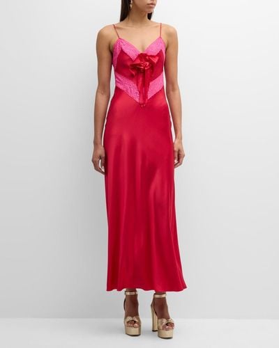 LoveShackFancy Serita Lace-trim Silk Maxi Slip Dress - Red