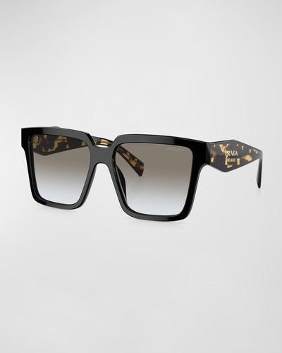 Prada Logo Acetate & Plastic Square Sunglasses - Brown