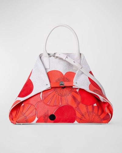 Akris Ai Medium Poppies Patchwork Printed Top-Handle Bag - Red