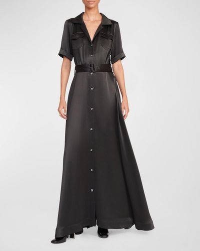 STAUD Millie Belted Short-Sleeve Maxi Dress - Black