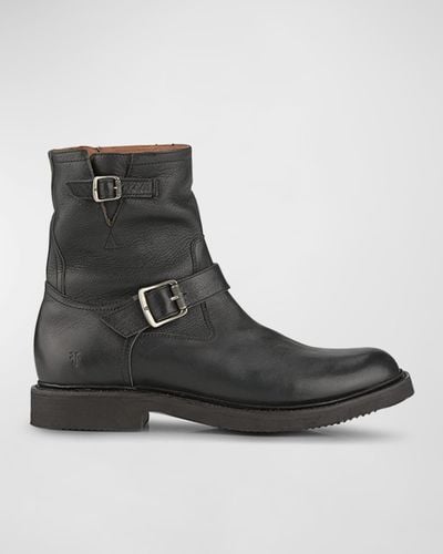 Frye Dean Leather Moto Boots - Black