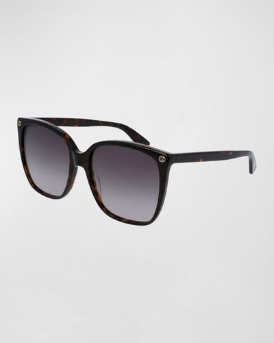 Gucci Square Acetate Sunglasses W/ Interlocking G Detail - Black