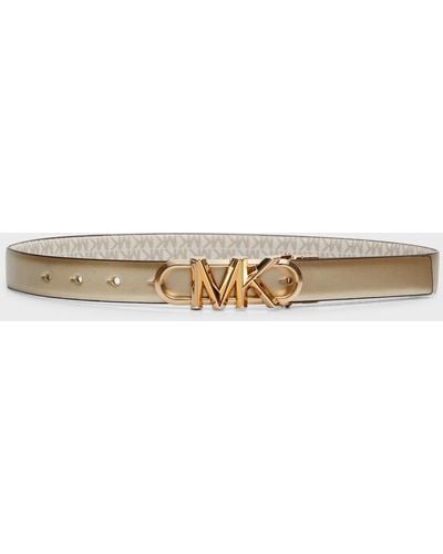 Michael Kors Metallic Mk Reversible Leather Belt - Natural