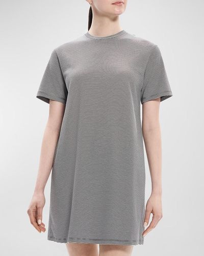 Theory Short-Sleeve Knit Mini Shirtdress - Gray