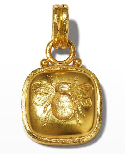 Elizabeth Locke 19k Cushion Gold Bee Pendant - Metallic