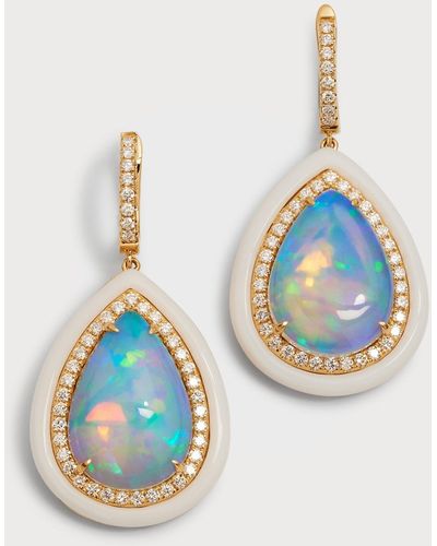 David Kord 18k Yellow Gold Earrings With Pear-shape Opal, Diamonds And White Frame, 12.01tcw - Blue