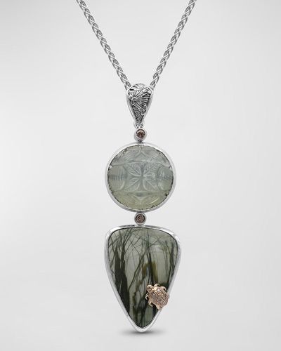 Stephen Dweck Hand Carved Moonstone, Imperial Jasper And Champagne Diamond Pendant Necklace - White