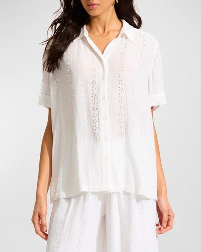 Seafolly Broderie Short-Sleeve Shirt - White
