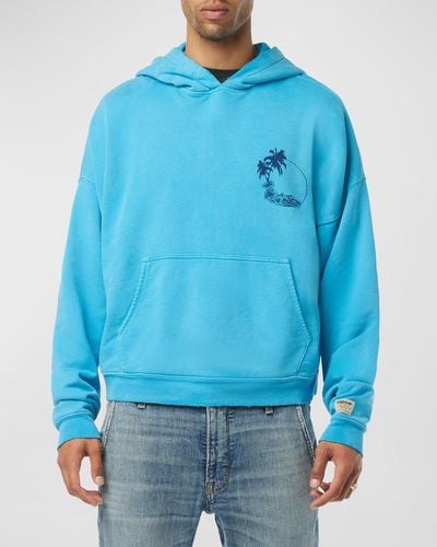Hudson Jeans Cropped Palm Graphic Hoodie - Blue