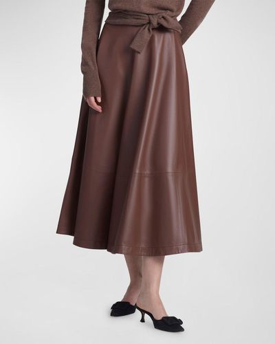 Altuzarra Varda Leather A-Line Midi Skirt - Brown