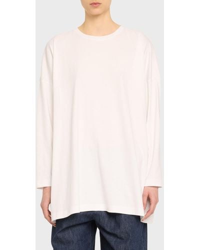 Eskandar Round Neck Long Sleeve Cotton T-Shirt - White