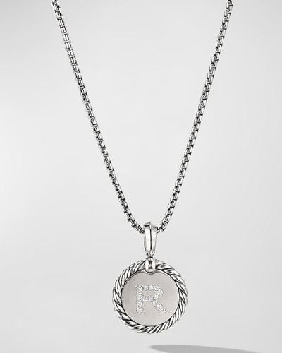 David Yurman 18Mm Initial Cable Collectibles Charm Necklace With Diamonds - White