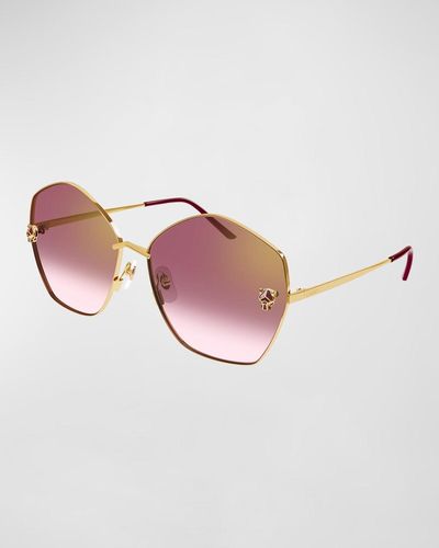 Cartier Panther Rounded Geometric Metal Sunglasses - Pink