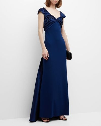 Tadashi Shoji Sleeveless Draped A-Line Gown - Blue