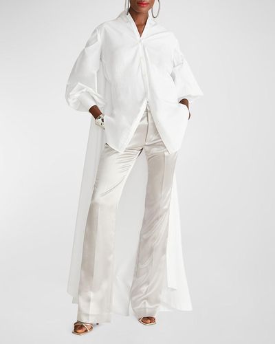 Halston Korina Bishop-Sleeve Cotton Poplin Cape Shirt - White