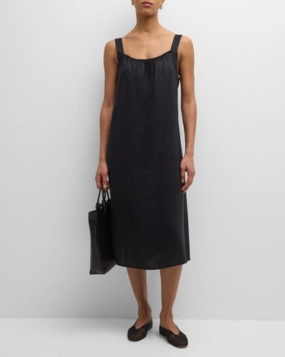 Eileen Fisher Sleeveless Scoop-Neck Organic Cotton Midi Dress - Black