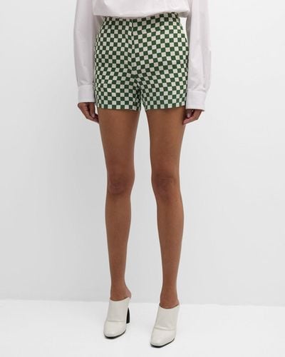 Dries Van Noten Paolina High-Rise Checker-Print Short Pants - Green