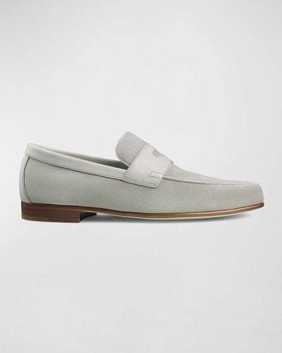 John Lobb Soft Suede Penny Loafers - Gray
